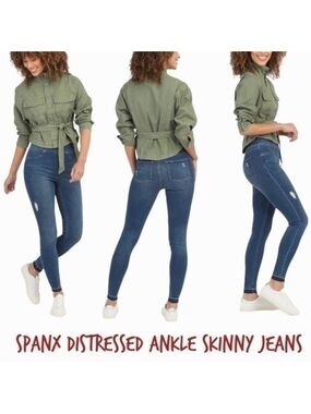 Spanx Size Medium distressed skinny jeans medium wash